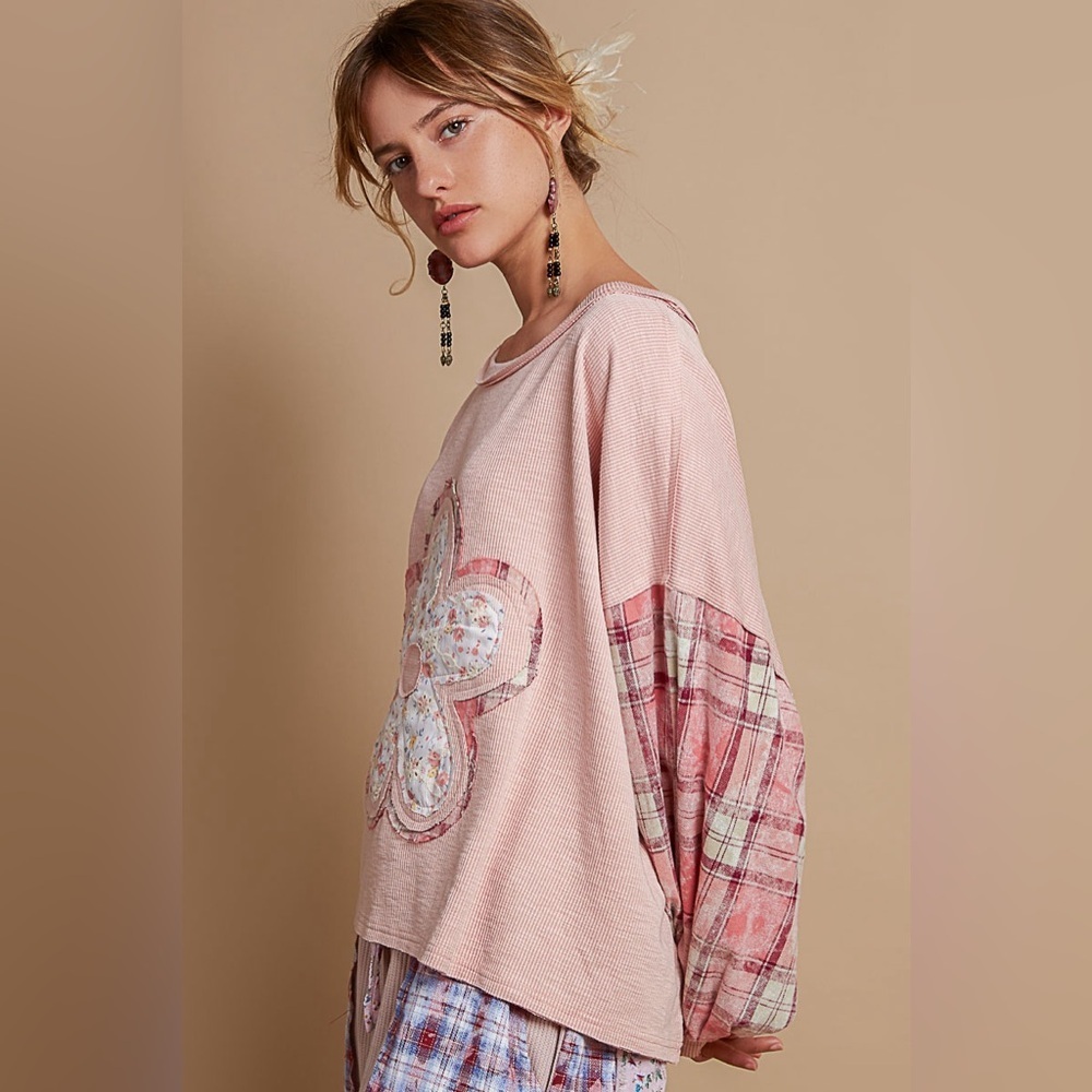 POL Pink Floral Patchwork Sweatshirt Top - Picture 2 of 4